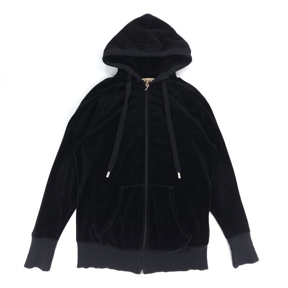 JUICY COUTURE Y2K 90s Velour Hoodie Zip Jacket Black Athleisure Lounge Minimal - Picture 1 of 7